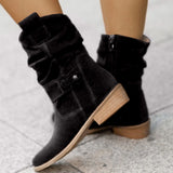Breakj And Winter Ladies Large-Size Short-Slee Way Round Head Metal Buckle Side Zipper Low Side And Fashion