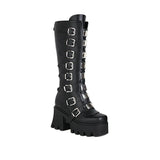 Black Motorcycle Boots Women 2023 Autumn Winter Patent Leather Gothic Punk Style Metal Belt Buckles Platform