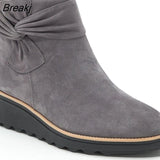 New Women Boots Autumn Solid Suede Wedges Platform ankle Boots Fashion Bow-knot Chelsea Boots Platform Zipper Walking