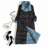 Ultra Light Long Jacket Women Winter Double Sided Slim White Duck Down Coat Single Breasted Turtleneck Warm