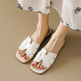 Size 33-43 Women Real Leather Sandals For Casual Low Heels Summer Shoes Women Slippers 2023 Fashion Mules Home