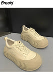 Autumn New Thick-soled Muffin Bottom Soft Light Breathable Casual Bread Shoes for Women Lace Up Black Sneakers