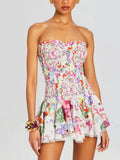 2025 Spring New Fashion Sexy Hanging Neck Print Waist Thin Lotus Leaf Side High-End Feel Bra Dress