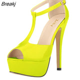 Women Platform High Heel Sandals Sexy Peep Toe Ankle Strap Stilettos Pumps T-Strap Party Wedding Shoes