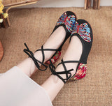 Breakj Heel Shallow Mouth With Beef Tendon Bottom Dance Shoes Butterfly Embroidered Cloth Shoes Spring, Summer And Autumn Women's Single