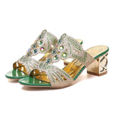 Glitter Mesh Women Sandals Summer Fashion Peep Toe Casual Slippers Thick Heel Women Shoes Slip On Big Size