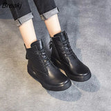 Winter Leather Snow Boots Handmade Lady Soft Platform Shoes Comfortable Chelsea Booties Women Casual Plush Ankle