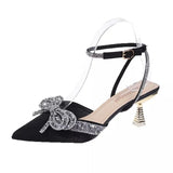 Rhinestones Women's Pumps Sexy Pointed Toe High Heel Sandal for Women Crystal Ankle Strap Thin Heels Wedding Shoes