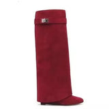 Design Shark Lock Women Boots Sexy Thigh High Boots for Woman Motorcycle Botas Mujer Genuine Leather Platform