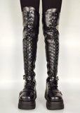 Platform Buckle Lace Up Thick Bottom Luxury Shoes Platform Boots Women The Big Size 43 Stylish Over The Knee