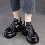 Heel Thick Bottom Tou Hollow Women's Sandals Round Head Buckle Type Seam High Heel Women's