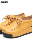 Shoes Women Flats Comfortable Woman Breathable Leather Lace-up Sneakers Women Fashion Black Soft Casual Shoes