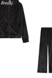 Juicy Diamonds Tracksuit Women Velvet Zipper Long Sleeve Hooded Crop Top And Skinny Pants Two Piece Set Fashion