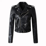 Zipper PU Leather Jacket Short Pink Motorcycle Jackets With Belt Classic Basic Spring Women Faux Leather