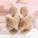 Cross Strap Fluffy Slippers Women 2023 Winter Warm Fur Home Slippers Woman Comfortable Soft Sole Non Slip Indoor