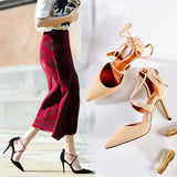 Breakj High-Heeled Women 2025 New Temperament Goddess Fan Sexy Pointed Roman Cross-Tie Fine Heel Single