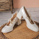 Breakj Jane Women's Shoes 2025 New Spring And Autumn British Wind Coarse Heeled High Heels French Thick Bottom Temperament Elegant Small Leather