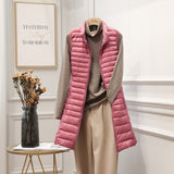 New Winter Women Ultra Light White Duck Down Jacket Zipper Medium Long Vest Stand Collar Outerwear 4XL Plus Size Down