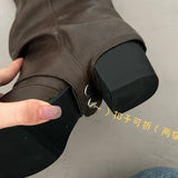 Breakj Piles Of Long Boots Women Western Boots Coarse But Knee Belt Buckle Trouser