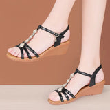 Heel Sandals Women's Summer 2024 New Muffin Bottom Fish Mouth Sandals Large Size Soft Soles Water Drill