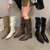 2025 Autumn And Winter New Hottie Wind Soft Folded Long Barrel Solid Color Temperament Pointed Boots