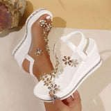 Breakj Slope And Flower Sandals Women 2025 Summer New Loose With Water Drill Loose Cake Thick-Soled Sandals