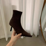 Breakj Temperament Autumn And Winter Pointed Elastic Boots Female New Net Red Thin Suede Fashion Commuter Ankle Boots Heel Ankle