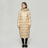Winter Hooded Patent Leather Long Jacket Women Loose Thick Warm Snow Parkers White Duck Down Coat Waterproof