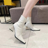 Spring Autumn New Square Head Solid Color Versatile Side Zipper High Heels Women's Outwear Fashion Boots Single Boots