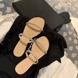 Breakj Red Temperament Sandals 2025 Summer New Fairy Wind With Water Drill Flat Bottom Jacket Cool Slippers Outside