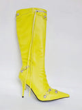 New Women's Boots Pointed Toe High-heeled Boots Paris Fashion Knee-high Boots European and American Party