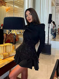 2024 New Fashion Design Sense Long Sleeve Splicing Squint Round Collar Dress Dress French High
