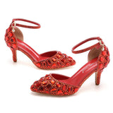 Breakj Cm Large-Size Sandals Fine Heel Head Water Drill High Heel Sandals Gold Water Drill High Heels Wedding