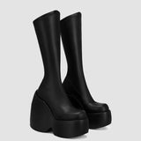 Female Motorcycle Boots Strange Style Slip-On High Heel Platform Women Mid Calf MELODY Boots Fashion Goth Cool