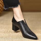Breakj Mouth High Heels Tips In The Heel Single Shoes 2025 Spring And Autumn New Fashion Thick Heel Temperament Soft Leather Single