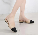 color chunky single shoes women summer patchwork shallow sandals side cut out stretch back strap slip on slingback