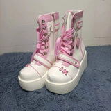 Woman Lolita Shoes Winter 2023 Platform Heels Women's Mid Calf Booties Gothic Pink Cute Chain JK Cosplay Japanese