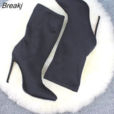 Autumn Winter Socks Boot Women High Heels Sexy Shoes Plus Size Pointed Toe Solid Color Stretch Ankle Boots Femmes