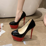 Autumn New Style High Heel Single Shoes Female Spell Color Fine Heel Sexy Single Shoe Waterproof Platform Ultra High Heel Nightclub Women's Shoes