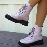 Breakj New Martin Boots Women's British Wind Thick Back Lace Mid-Sleesize Boots Women's Shoes Large Size Martin