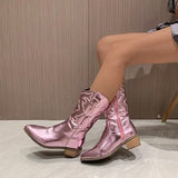 Breakj Autumn New Large-Size Women's Barrel Solid Color Pointed Casual Martin Boots Coarse Heel