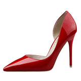 Breakj Korean Version Of Fashion Simple Thin With High Heel Lacquer Leather Shallow Mouth Hollow Out Sexy Thin
