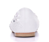 Queen Women Flats Handmade Wedding Shoes Pearl Rhinestone Beaded Anklet Lace White