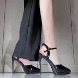 Breakj Temperament Thin Heel Waterproof Black High Heels With Thick Background Bare Color Pointed Summer Wearing