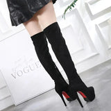 Sexy Suede Long Boots 15cm High Heel Over-the-Knee Boots Fashion Elastic Boots Thin Heel Waterproof Platform Womens