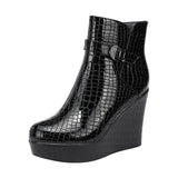 Leather Slope Heel Women's Thick Soles 2023 Autumn And Winter New Style Soft Leather Waterproof Platform High-Heeled Short-Sleeve Women's Martin