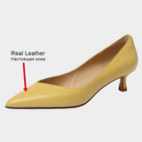 Size 33-40 Women Pumps Real Leather 2023 Summer Low Heels For Ladies Pointed-Toe Sexy Kitten Heel Shoes Luxury