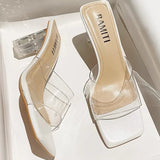 Breakj Slipper Women's Summer Wear 2025 New Square Head Crystal Coarse And Transparent Sexy High Heels Temperament