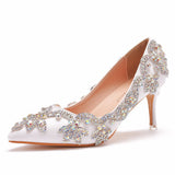 Breakj Cm Pointed Single Shoes Small Thin Heel Single Shoes Tip Shoes Large Size Women's Shoes Water Drill Wedding Shoes Bridesmaid