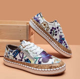 Women Sneakers Fashion Lady Vulcanized Shoes Floral Printed Lace Up Female Flat Shoes Women Loafers Non Slip Casual Shoes